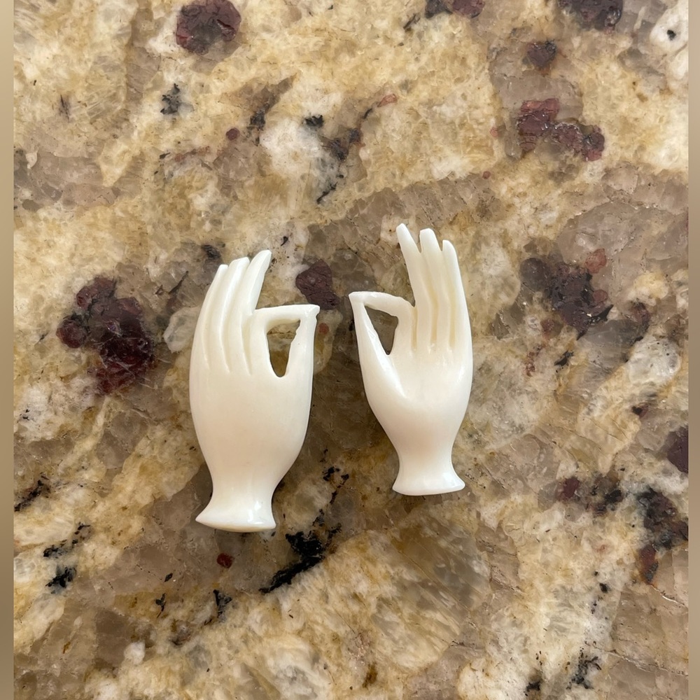 Delicate Hand Carved Bone Mudra Hands Jewelry Making Pendant Charm